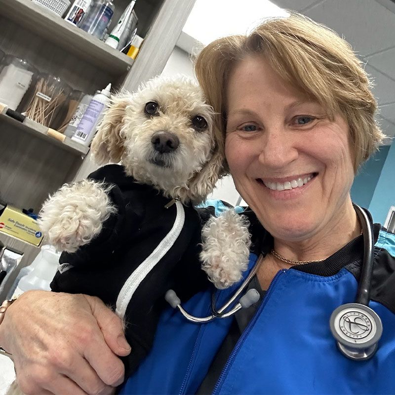 dr with dog being happy